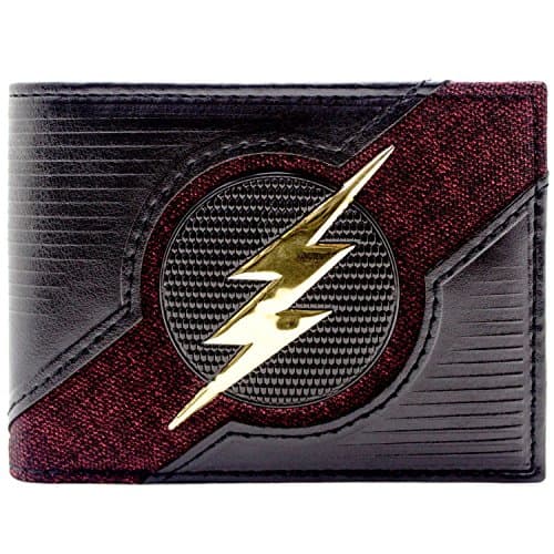Image of DC Flash Gold Lightning Emblem Outfit Textured Wallet Bi-Fold ID & Card Holder, Black