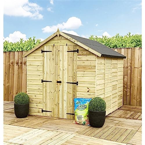 Image of 8 x 6 WINDOWLESS Garden Shed Pressure Treated T&G Double Door Apex Wooden Shed (8' x 6') / (8ft x 6ft) (8x6)