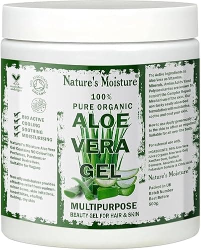 Image of Nature's Moisture 100% Pure Aloe Vera Gel from Freshly Cut Aloe 500g - Ideal for All Skin & Hair Types, After Sun Care, Dry Skin Hydration, Acne, Suitable for Face, Body, Hair, Cruelty-Free