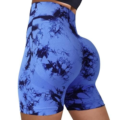Image of Litthing Tie Dye Gym Shorts for Women High Waisted Seamless Bum Scrunch Cycling Short Quick Dry Tummy Control Butt Lifting for Workout Running Navy Blue