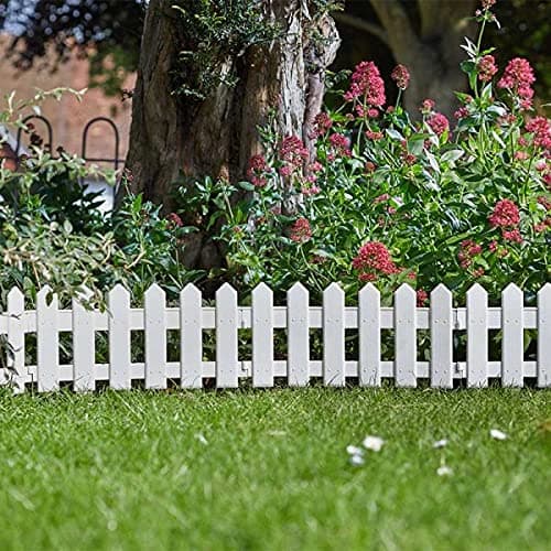Image of Garden Mile 4pc White Picket Fence Panels Decorative Plastic Garden Edging Flower Border Pathway Stake Fencing Panels Edging for Garden Outdoor 40x60cm