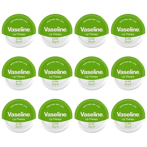 Image of Pack of 12 Vaseline Lip Therapy Aloe Vera 20g Tin | Petroleum Jelly Lip Balm for Dry, Chapped & Cracked Lips | Moisturising Lip Care with Soothing Aloe | Mini Pocket Travel Size