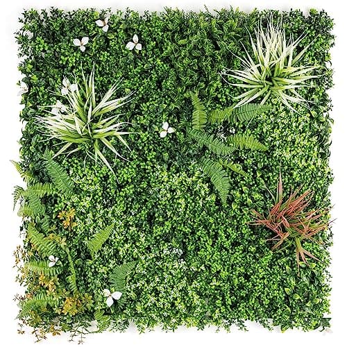 Image of Christow Meadow Artificial Plant Living Wall Panels, Garden Fence Covering Decoration, Indoor Outdoor Decor, Waterproof UV Protected, 1m x 1m (Set of 2 100cm x 50cm)