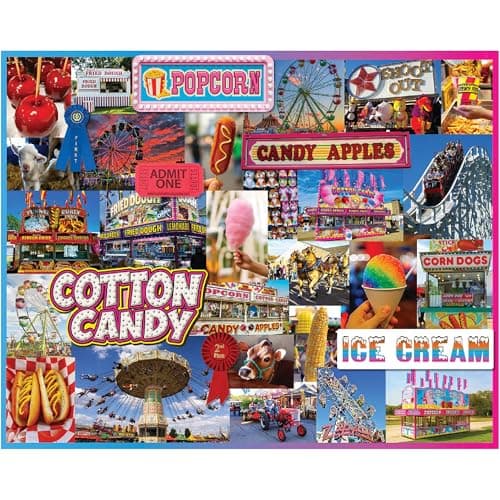 Image of White Mountain 1000 Piece Jigsaw Puzzle Nostalgic Carnival Collage Puzzles with Large Pieces, Gifts for Adults and Family 24"x30" - State Fair