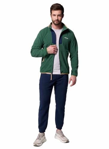 Image of Columbia Men's Sequoia Grove Full Zip Fleece, Full Zip Fleece Jacket, Rain Forest, Collegiate Navy, M