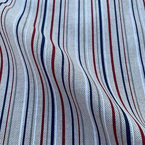 Image of Lines & Stripes Print Cotton Rich Linen Look Fabric for Curtains Blinds Craft Bags Sewing Quilting Patchwork & Upholstery | 55" - 140 cm Wide | Sold by The Half Metre (Blue)