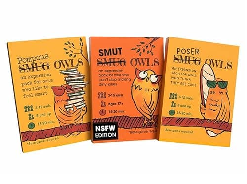 Image of Runaway Parade Games Smug Owls Card Game Expansion Pack Bundle - a Hilarious & Creative Riddle-Solving Party Game | 3 Expansion Packs | 15-20 min | 3-15 Players | Base Game Required