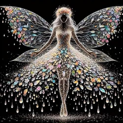 Image of 5D Angel Diamond Painting Set, Glitter Diamond Painting, DIY Fairy Diamond Art Kit for Adults, Full Round Drill, Adult Diamond Painting for Beginners, Wall Decoration, Crafts for Home (30 x 30 cm)