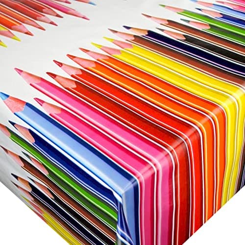 Image of QPC Direct Colouring Pencil Crayons PVC Oilcloth Table Cover Vinyl Tablecloth, 135cm (53") Diameter Round
