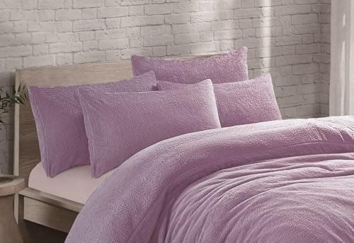 Image of Teddy Fleece Pillowcase Pair Super Soft Fluffy Warm Pillow Covers for Cozy Winter Nights (Lilac Pillowcase Pair)