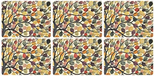 Image of Pimpernel Set of 6 Dancing Branches Placemats - Cork-Backed Multi-Colour Table Mats with Heat Resistance and Stain Protection, Suitable for Everyday Dining, 30.5 x 23cm