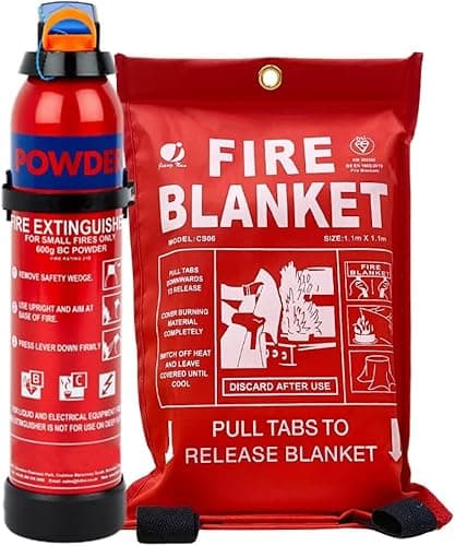 Image of Small Home Fire Safety Pack, Small 600g Aerosol Dry Powder Fire Extinguisher & 1m x 1m Soft Case Fire Blanket (600g Fire Extinguisher)