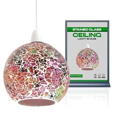 Image of Vintage Mosaic Glass Pendant Light Shade Multi Color Flat Tempered Sphere Ceiling Hanging Lamp Fixture for Home, Bedroom, Café, Restaurant Decor Lighting (Style 5)