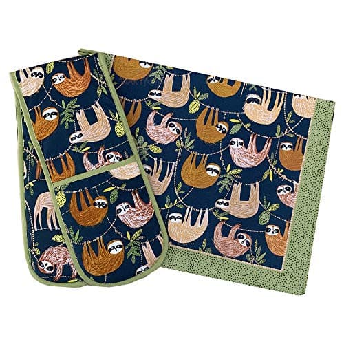Image of Darthome Ltd Ulster Weavers Hanging Around Sloth Kitchen Cotton Tea Towel Double Oven Gloves (Set Of 2)