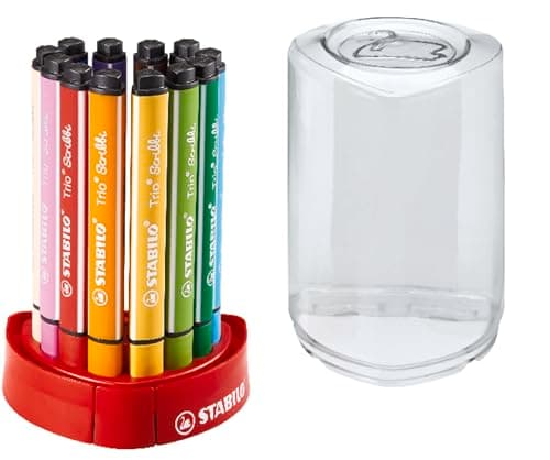 Image of STABILO Trio Scribbi - Triangular Fibre-Tip Pen - Deskset of 12 - Assorted Colours