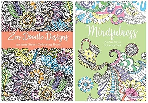 Image of Squiggle Anti-Stress Adult Colouring Books, Mindfulness & Zen Doodle Designs - Set of 2 White