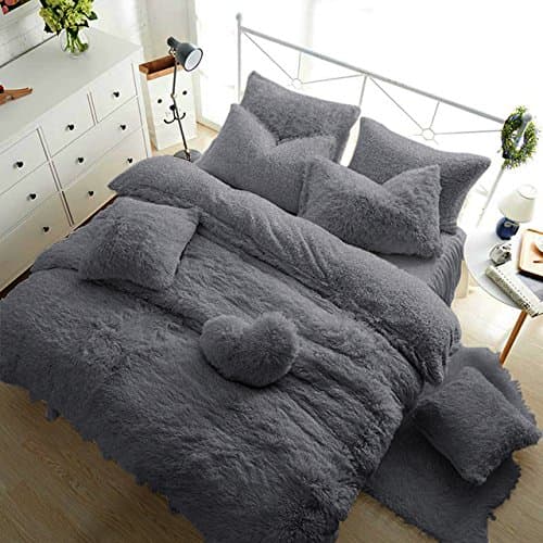 Image of Teddy Bear Fleece Warm & Cozy Bedding Bedroom Collection (Silver Grey, Cushion Cover)