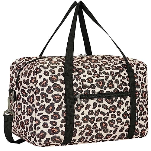 Image of WANDF Ryanair Cabin Bags 40x30x20 Foldable Underseat Small Travel Duffel 40x20x25 Water-Resistant Carry On Hand Luggage Overnight Bag for Women Men (White Leopard 20L with Should Strap)