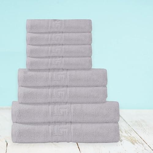 Image of DTEX HOMES 8 Piece Towel Set 100% Egyptian Cotton 600 GSM, 2 Bath Towels, 2 Hand Towels, 4 Washcloths - Silver
