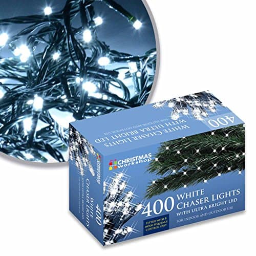 Image of The Christmas Workshop 76120 400 LED Bright White Chaser Christmas Lights/Indoor or Outdoor Fairy Lights / 27.9 Metres / 8 Light Modes/Great for Christmas, Weddings & Gardens