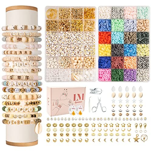 Image of Lynnmos Clay Beads 8000 Pcs 2 Boxes Bracelet Making Kit - 24 Colors for Bracelet Making Set - Heishi Disc Beads for Jewelry Making kit with Charms and Gift Pack for Girls