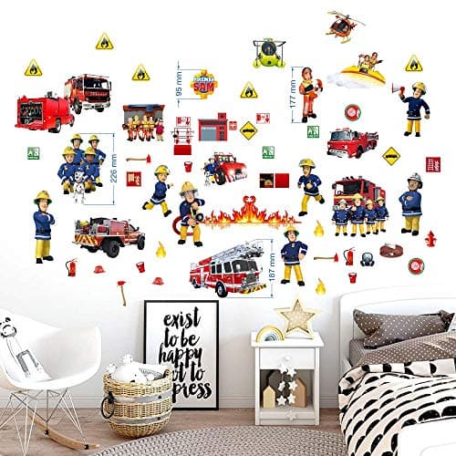 Image of BOARA Wall Sticker Fireman Sam, Wall Decal, Murals for Boys Bedroom, 2 Sheets, Pattern 750mmX 350mm