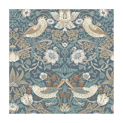 Image of William Morris at Home Strawberry Thief Washed Blue Wallpaper | Paste the Wall | Animals | Eco-Friendly