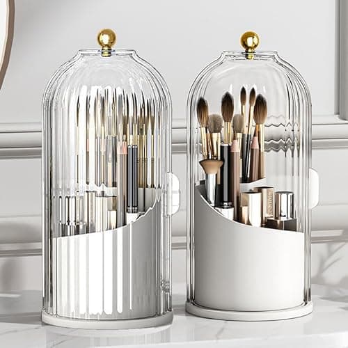 Image of Ezebesta Makeup Brush Holder Organizer with Clear Lid 360 Rotating Sliding Opening Dustproof Brushes Container for Vanity