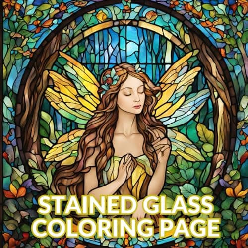 Image of Stained glass coloring page fairies: coloring book | for children | for girls | for boys |for young and old youth | forest | magic