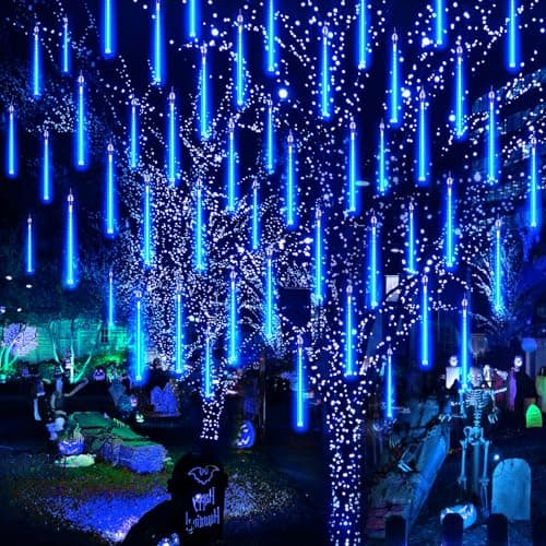Image of PEMOTech Meteor Shower Lights Outdoor (27.7ft), 8 Tubes 12" 288 LED Halloween Christmas String Lights for Christmas Decoration, Christmas Lights Indoor Outdoor for Party Festival