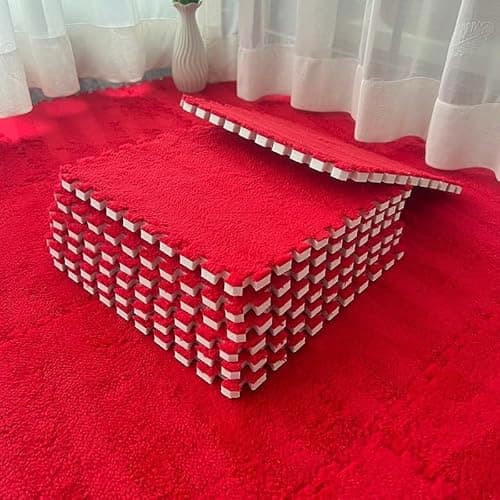 Image of 10pcs Interlocking Foam Floor Mats Made With Flannel Cloth And Foam For Indoor Floor Protection And Comfort(Bright Red)