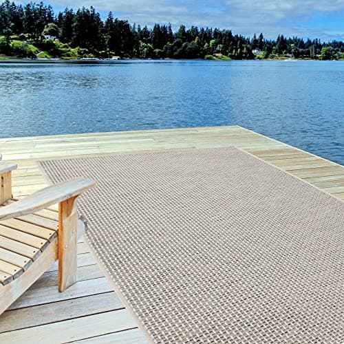 Image of THE RUGS Outdoor Rug – Weather & UV Resistant Outdoor/Indoor Area Rugs - Durable Rugs for Patio, Deck, Garden, Kitchen, Bathroom or Living Room - Cream, 200 x 290 cm