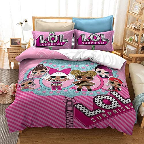 Image of Duvet Cover Sets Surprise Lol Pink Girl - Perfect Single King Size Bedding Sets with Pillow Cases & Breathable Anti-mite Winter (pink 05,King(220x230cm))