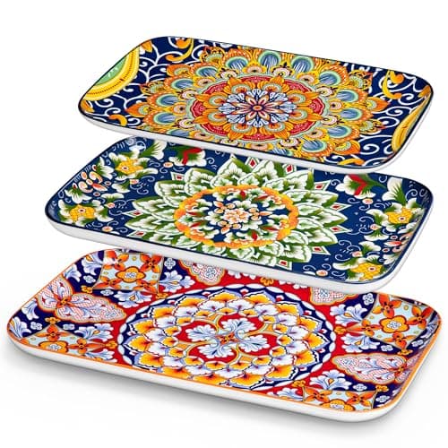 Image of vancasso SIMI Serving Platter, 16/14/12 in Large Porcelain Serving Dishes, 3-Piece Rectangle Serving Plates, Easy-Clean Sushi Platters for Party, Dishwasher and Microwave Safe 02