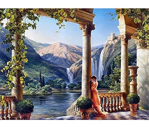 Image of ABEUTY Paint by Numbers Kits Ancient Greece Goddess Waterfall Mountain Without Frame, DIY Number Painting Canvas Wall Art 40x50cm (No Frame, Mountain)