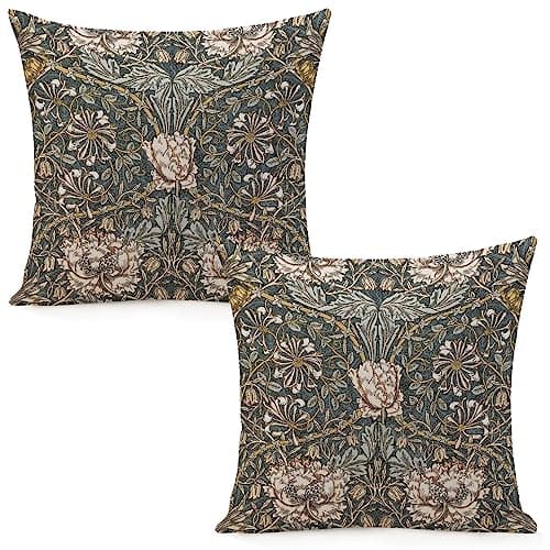 Image of Dripglw Set of 2 William Morris Pillow Covers, Pimpernel, 45.7 x 45.7 cm, Aesthetic Pillows for Bedroom and Living Room, Decorative Velvet Pillow Cover, Home Decoration