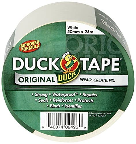 Image of Duck Tape Original White Duct Tape, 50mm x 25m Heavy Duty, Waterproof Gaffer, Gaffa Sticky Tape, Strong Adhesive Cloth Repair Tape, Suitable for Packing boxes, Moving House, Parcels or Packaging