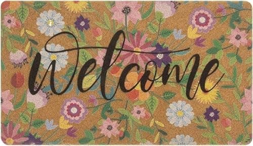 Image of CaySep Floral Welcome Mats Flower Coir Door Mat Colorful Spring Door Mat Indoor Entrance Cute Decorative Outdoor Doormats Non Slip Outside Door Mats for Front Door Rugs 43 * 74cm