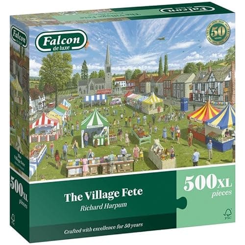 Image of Falcon The Village Fete - 500XL Piece Jigsaw Puzzle for Adults - Beautifully Illustrated 500 Pc Adult Jigsaws - Puzzles for Home Activity, Rainy Days, Birthday Gift - Jumbo