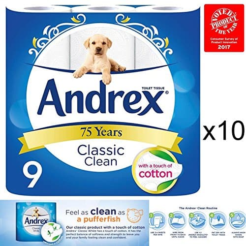 Image of Andrex Classic Clean Toilet Roll Multiple Packs Tissue Paper 9 Rolls 2Ply Cotton (10)