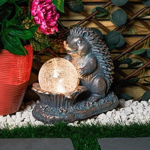 Image of New Stunning Solar Powered Crackle Glass Hedgehog Garden Light – Warm White LED Decorative Outdoor Ornament for Patio, Lawn & Garden Display -G75