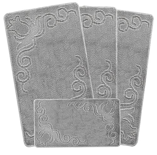 Image of emmahome ROMANY GYPSY WASHABLE 4PCS MAT/RUG SET, CARAVAN/MOBILE HOME TOURER SIZES, 67X120CM, MARIKA (Grey)