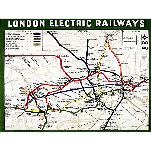 Image of Wee Blue Coo London Electric Railway Map UK Vintage Art Print Poster Wall Decor 12X16 Inch