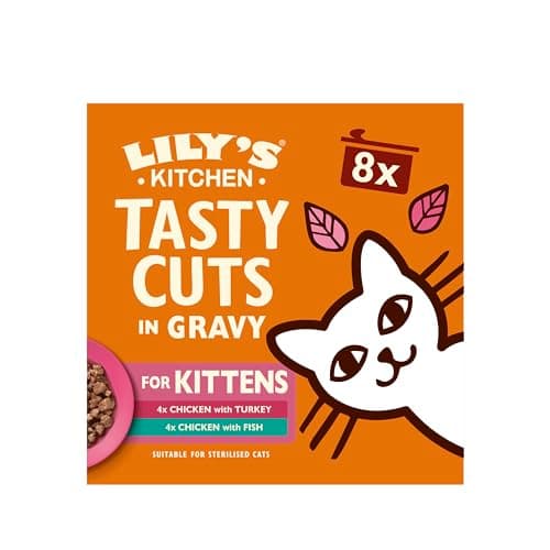 Image of Lily’s Kitchen Tasty Cuts in Gravy, Complete Nutrition, Kitten Wet Food Multipack (48x85g) Tins, Tailored for Kittens, With Freshly Prepared Meat, offal & fish, Grain-free Recipe