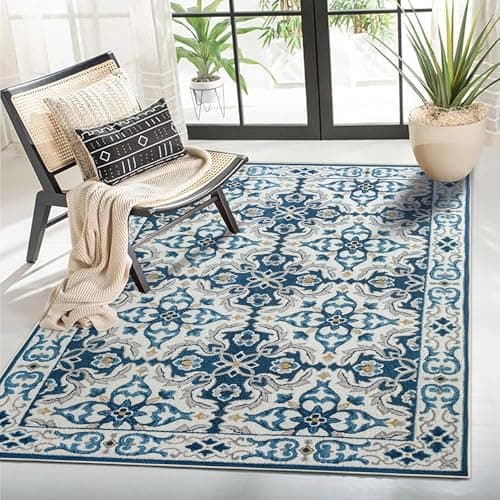 Image of AMEHA Rugs Living Room - Blue Area Rugs for Bedroom Small Bedside mat 60x110 cm Anti Slip - Modern Carpet Non Shedding Traditional Style Durable Soft Low Pile Rug for Kids Room Easy Clean (Luna)