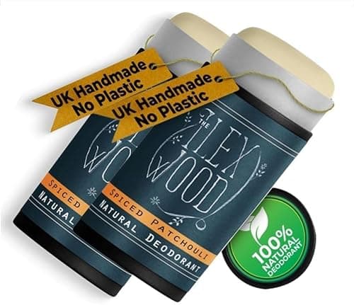 Image of The Ilex Wood Natural Deodorant Stick, Pack of 2 (2 x 70ml) – Handmade in UK, Vegan, Plastic Free, Aluminium Salt & Alcohol Free, Eco Friendly Cardboard Tube – Spiced Patchouli (Spicy & Woody).
