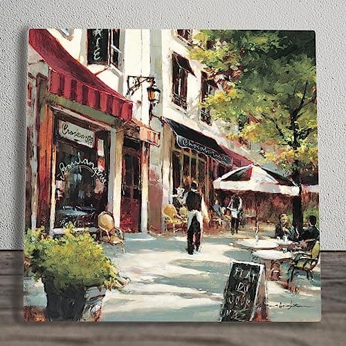 Image of Global Designs Boulevard Cafe Ceramic Tile Picture Plaque Sign Wall Art By Brent Heighton Paris Scene 20x20cm