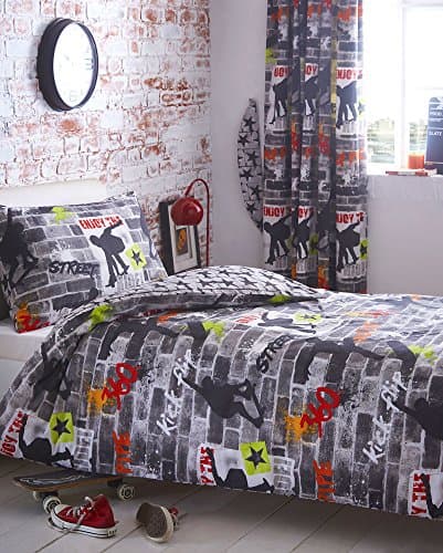 Image of Kids Club SINGLE DUVET COVER SET - Urban street skateboard design single quilt cover & pillow case set