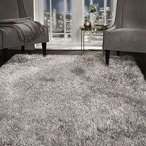 Image of SHAGGY RUG Super Plush Extra Large Rugs Living Room with SHIMMERING SPARKLE GLITTER STRANDS Fluffy 55mm Thick Pile Height Modern Area Rugs - (Silver Grey, 160cm x 230cm (5.5ft x 7.5ft))