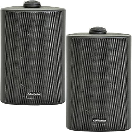 Image of (PAIR) 2x 4” 70W Black Outdoor Rated Speakers *Wall Mounting HiFi Brackets Included* 8Ohm & 100V Perfect for Outside Garden Parties, Rain & Weatherproof IP54 Passive Cabinet - Loops